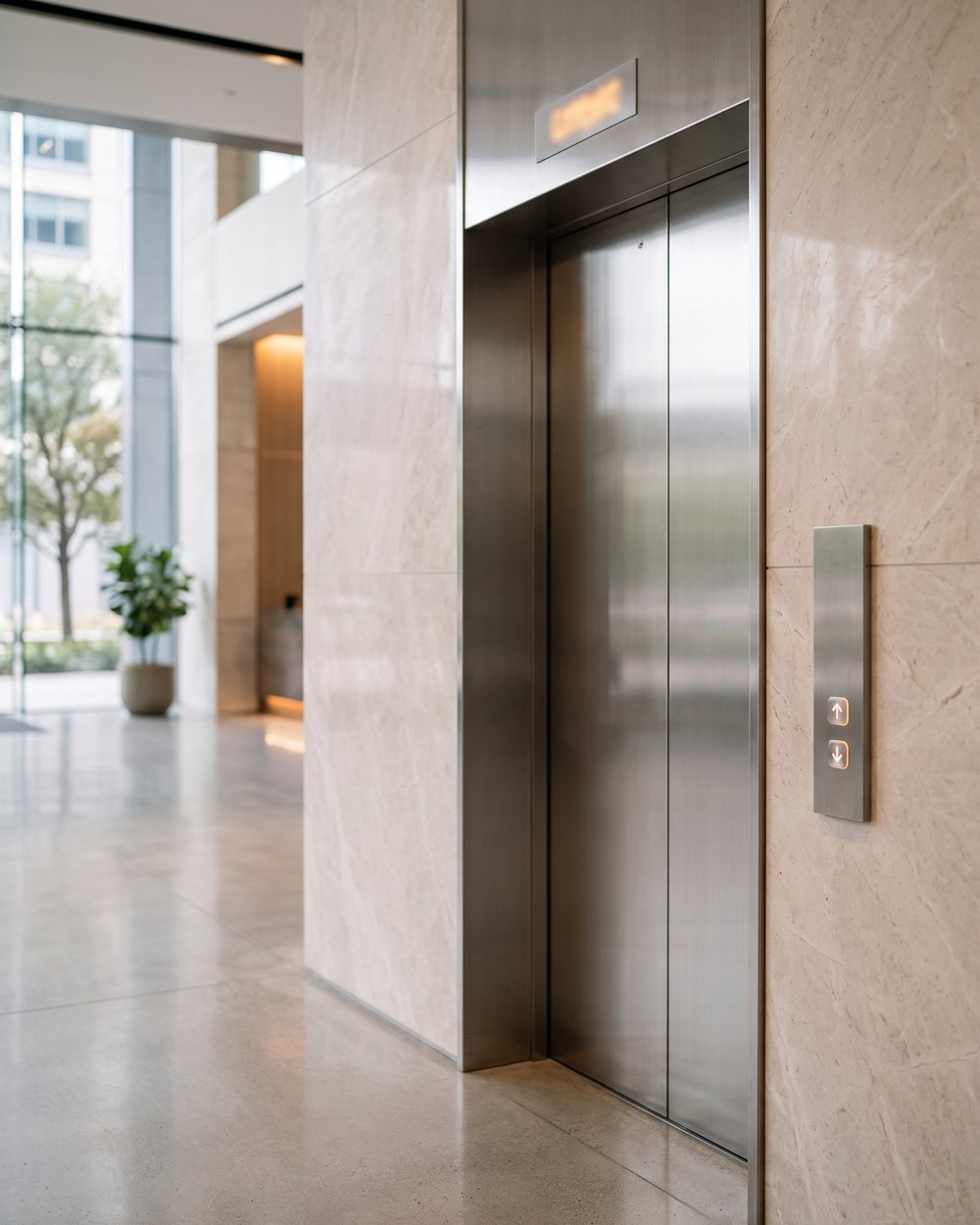 Entrée d'ascenseur dans un hall d'immeuble moderne